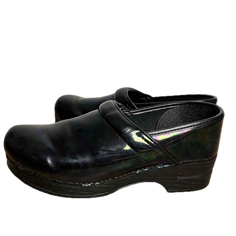 Dansko Iridescent Black Leather Closed Toe Clogs Shoes Size EU 42